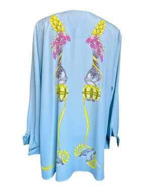 Laurel Silky Sky Blue Oversized Tunic Blouse XL 1X Portugal Designer Top Luxury